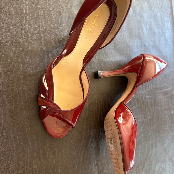 Cole Haan Burgundy Patent with Suede Open Toe D’Orsay Heels - 9 - Picture 2 of 6